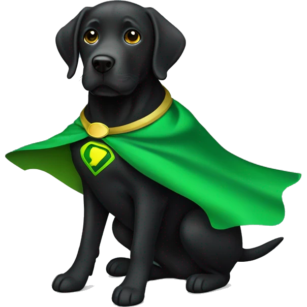 black lab with green yellow superhero cape emoji