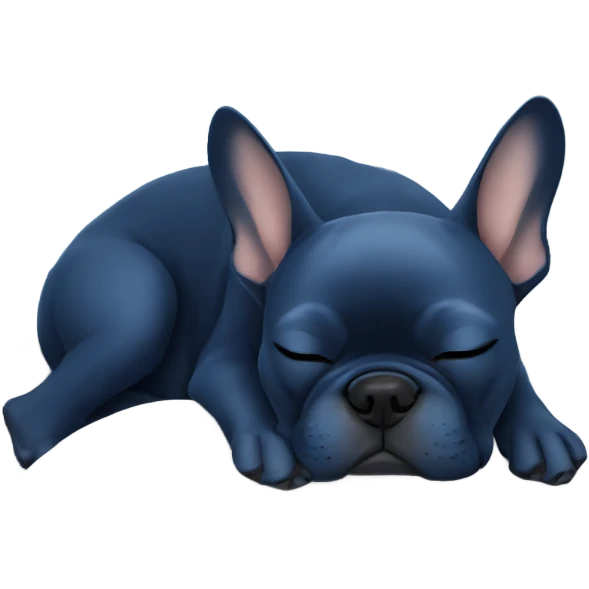 dark blue french bulldog sleeping with zzz text emoji
