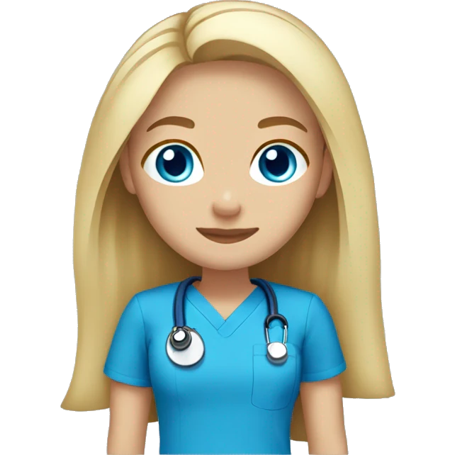 Blonde girl blue eyes long hair blue scrubs  emoji