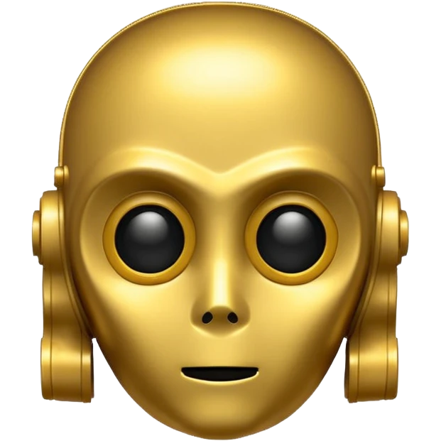 small round C3PO emoji icon, metallic gold, simple face emoji