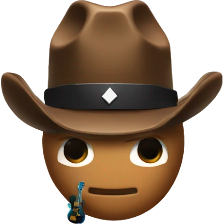 a nugget with a cow-boy hat and a roblox basic face and a guitar emoji