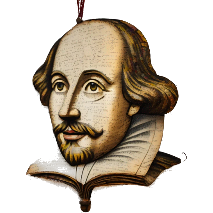 Shakespeare made of newspaper cuttings and bokeh fairy lights, stained glass, fairy lights, bokeh, annotated sketch, handwritten letters, collage of intricate patterns, lantern, bokeh, blur emoji