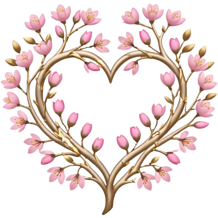 heart entwined with sakura branches and very prominent gold and silver details emoji