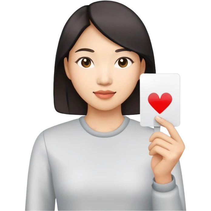 asian woman holding a card in one hand emoji