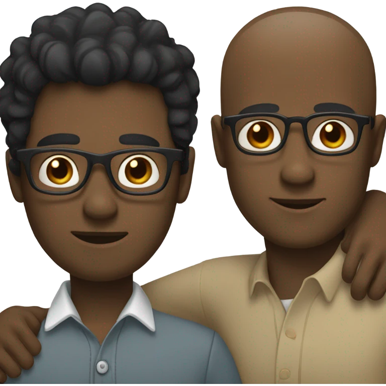 Two men hugging, one white with black hair, one brown with hlasses emoji