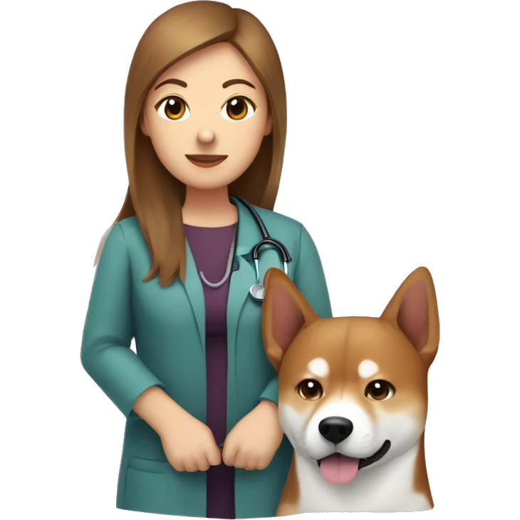  Beagle and Shiba Inu dog cuddle pediatrician woman with medium long  brown hair  emoji