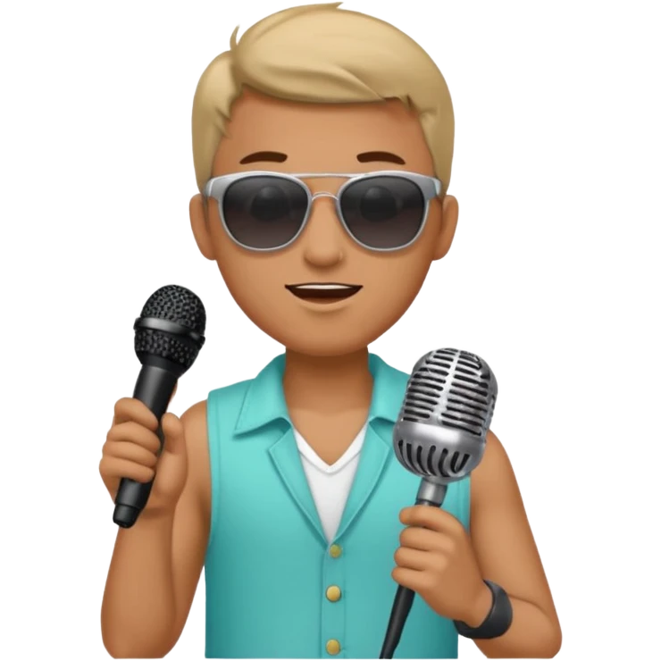 man with summer clothes and sun glasses holding microphone emoji