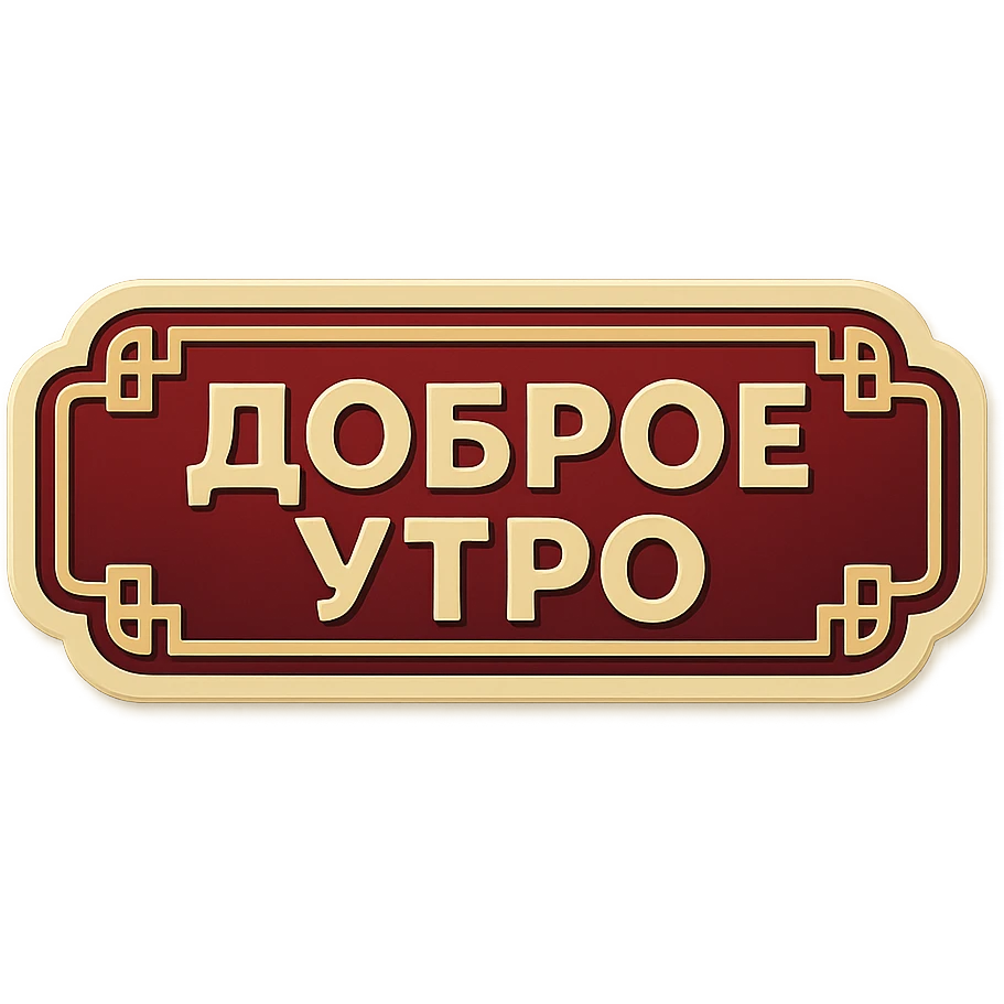 elongated horizontal plaque with the text 'Доброе утро', retro sticker style, burgundy background, beige letters, minimalist eastern style frame, soft shadows, transparent background emoji