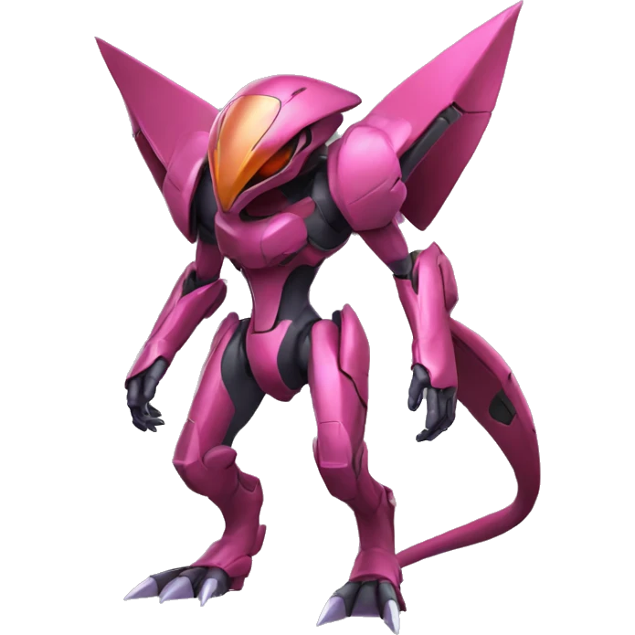 a Genesect-Raptor-Fakémon—hybrid with a futuristic visor-helmet full body emoji