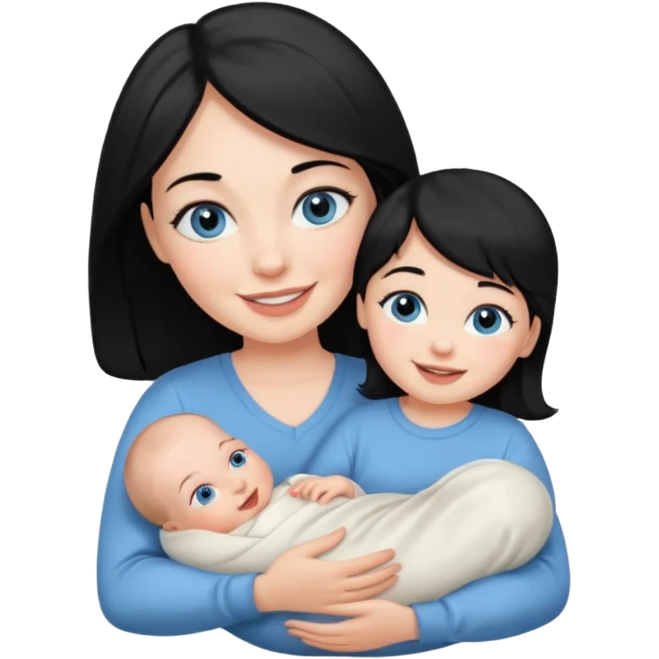 mom holding newborn baby girl with blue eyes white skin and black hair and white skin newborn girl bab white skin black hair emoji