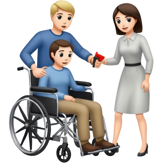 Mujer con cuchillo en la mano, empujando un hombre en silla de ruedas emoji