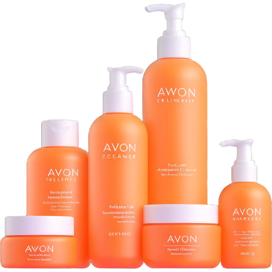 AVON skincare set with facial cleanser, toner, and moisturizer bottles emoji