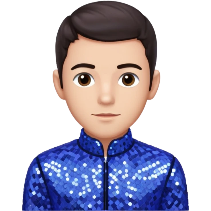 Jonathan Bailey with dark brown hair, perwinkle sequin outfit emoji