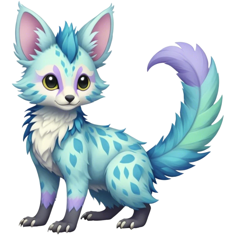 Feral Rare Fantasy pastel tropical Vernid-Trico-species by LiLaiRa, random markings, tufted tail, tufted ears, full body emoji