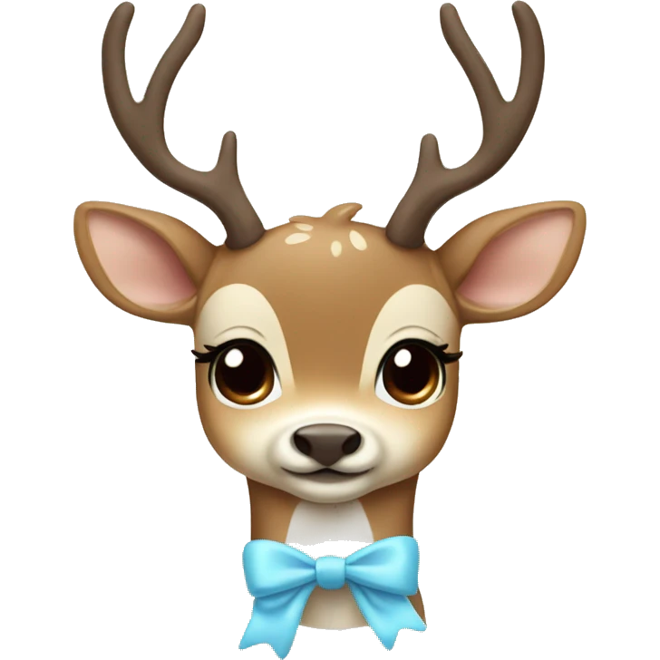 Cute cream and brown Deer with a baby blue bow emoji