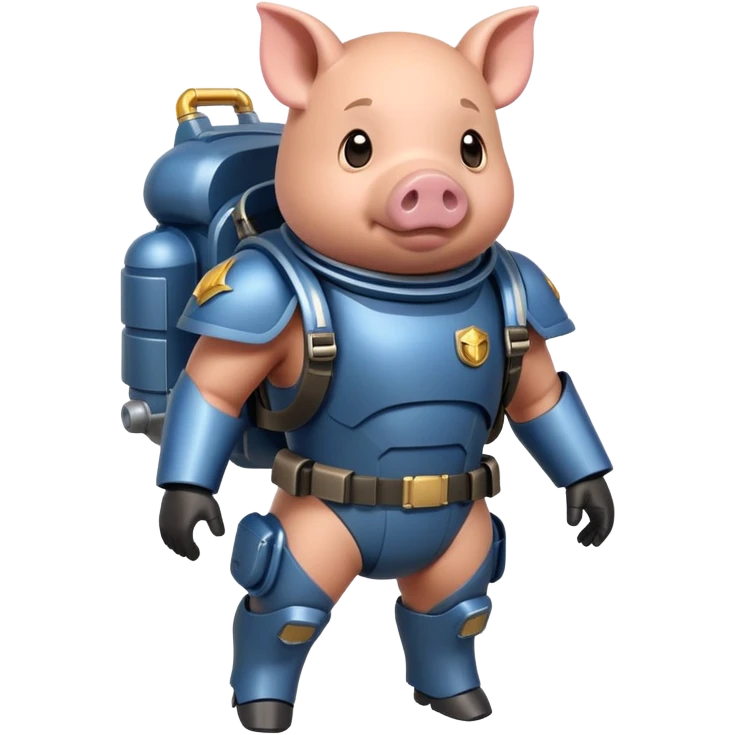 pig with Helldiver armor, jetpack on back, determined expression emoji