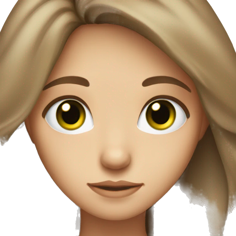 Long-haired brown-haired girl, calm look, green eyes emoji