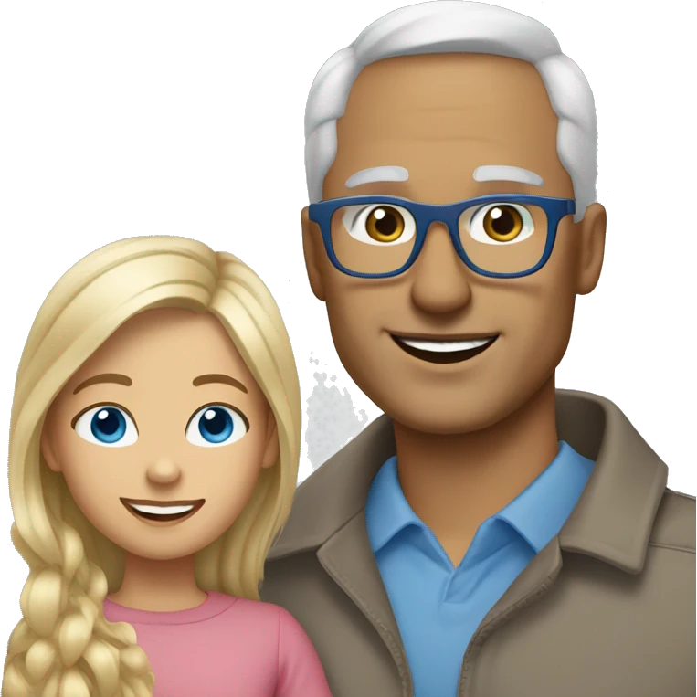 dad light skin, grey hair, blue eyes and glasses with daughter blonde hair and blue eyes emoji