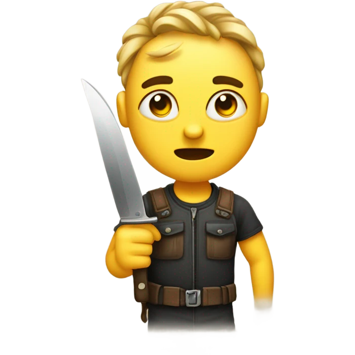 runder gelber emoji mit weit aufgerissenen augen und messer in einer hand emoji