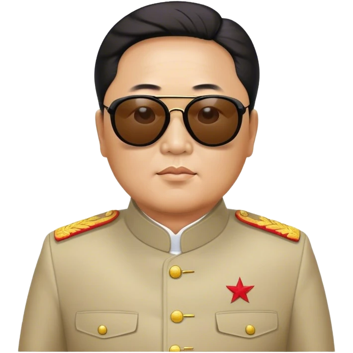 Middle aged comrade Kim Jung Il wearing mao suit and large sunglasses emoji