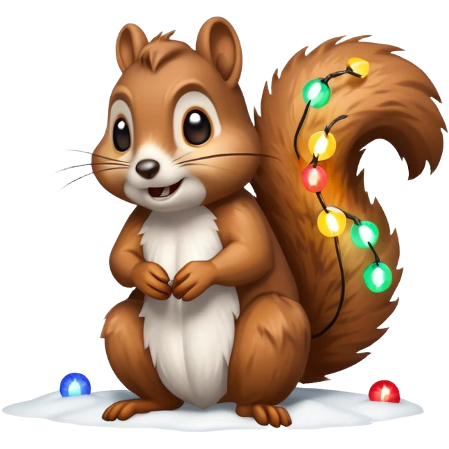 deranged squirrel covered in Christmas lights with snow  emoji