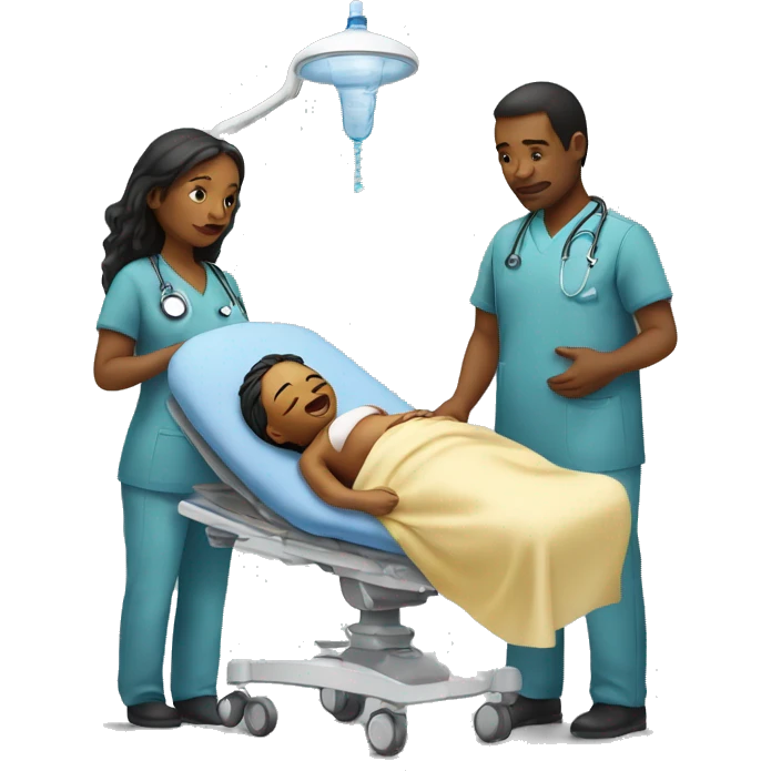 a woman gives birth and doctors stand nearby emoji