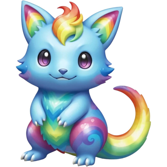 Oversaturated Rainbow-swirled Sparkly Ethereal Soft Pokémon-Fakémon-Digimon-Creature, (full body) emoji