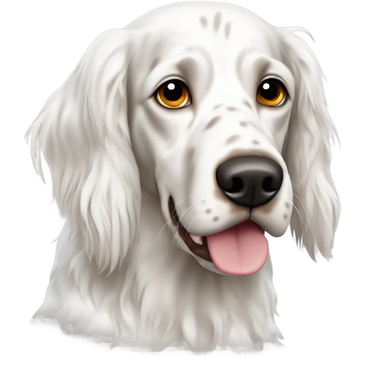 White English setter with one brown eye and brown ears emoji