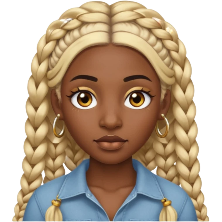 A dark-skinned woman with long blonde hair styled into two thick braids. She has large golden-brown eyes and arched eyebrows. Her face is decorated with piercings: a silver eyebrow ring, a nose stud, and a lip ring. emoji