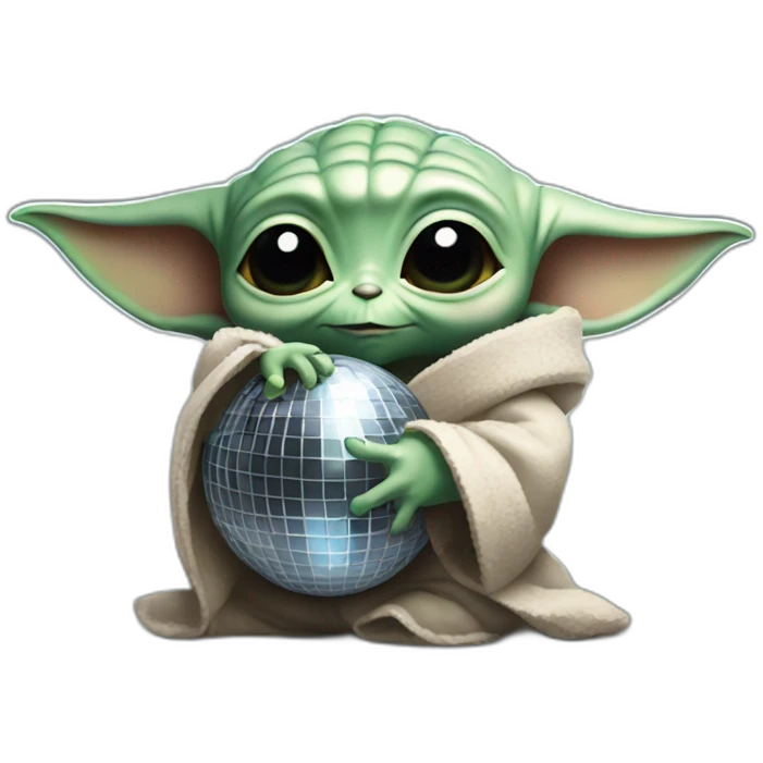 Baby yoda hugging a disco ball emoji