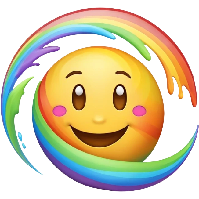 planet with rainbow-colored swirling surface and a happy smiling face emoji