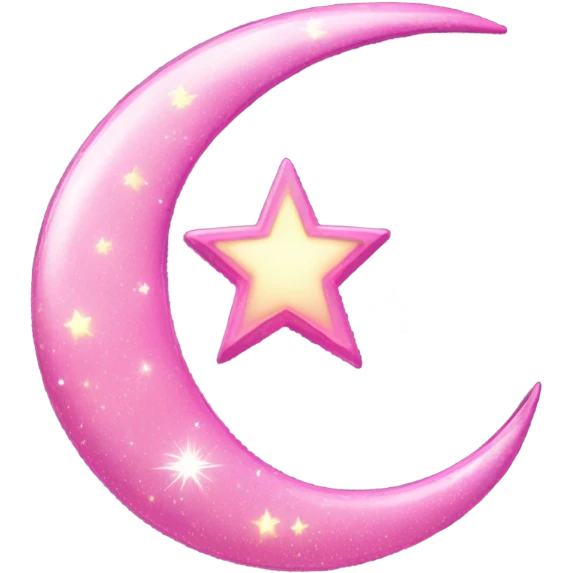 Pink sparkly crescent moon with star lights dangling  emoji