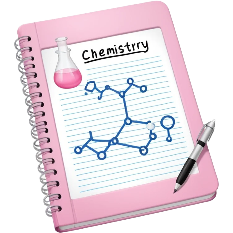 open baby pink note book with neat chemistry notes emoji