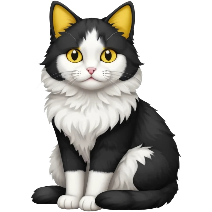 A black colored bicolor cat emoji with yellow eyes full body emoji