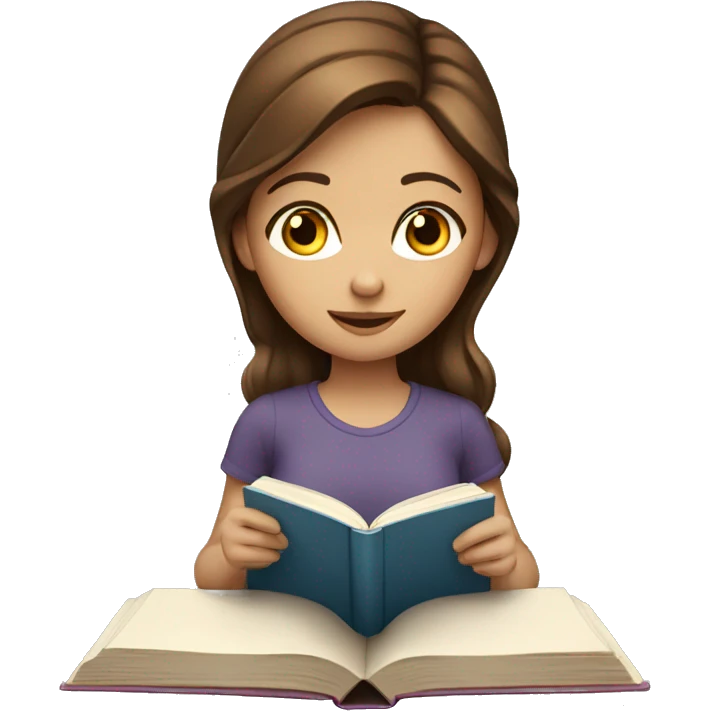 girl with blue eyes brown hair reading book emoji