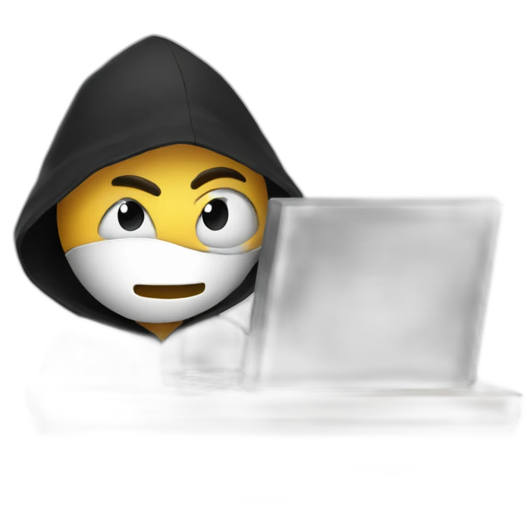 White Developers  with a black hood behind his computer and focus on his code  emoji