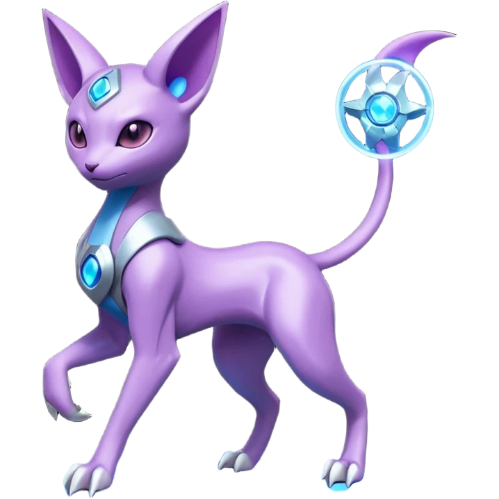 Mechanical Miraidon-Espeon-Mewtwo-Fakémon-hybrid-creature (full body) with glowing eyes  emoji