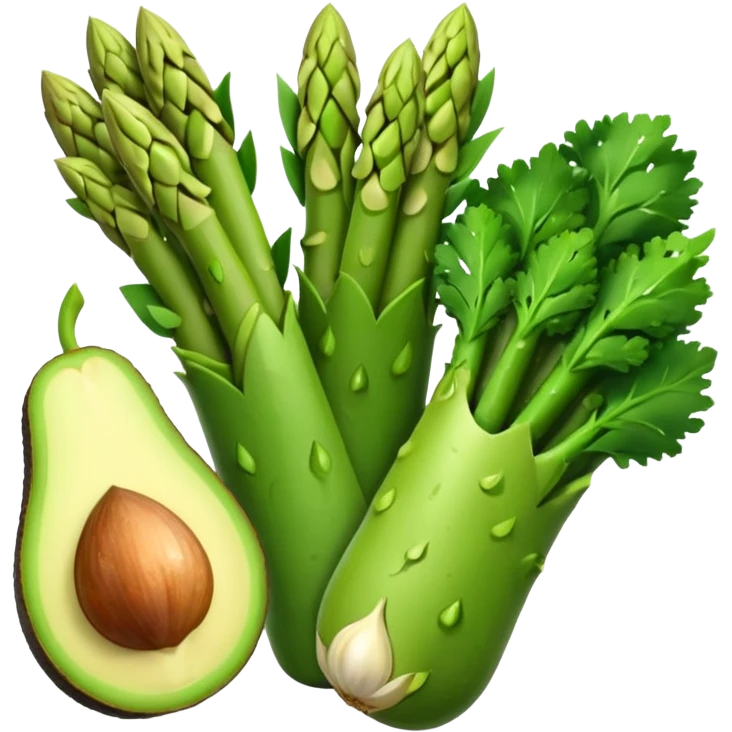 asparagus,avocado, broccoli, garlic emoji