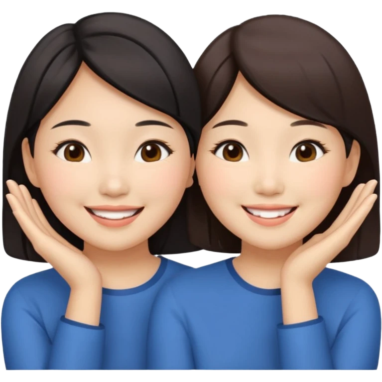 Two happy asian women beside each other touching their cheek emoji