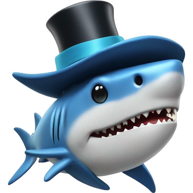 Shark in a tophat with a blue cow sitting by it emoji