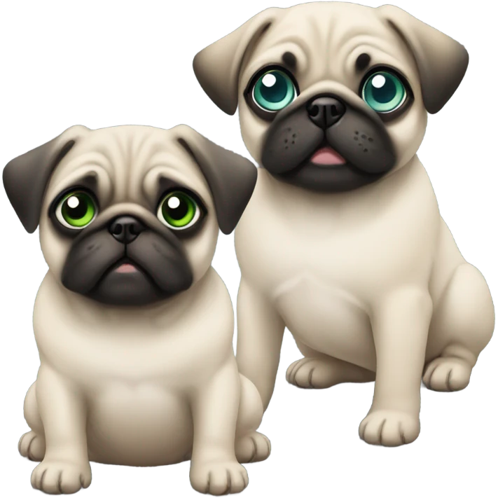 2 Baby pugs 1 with green eyes and 1 with blue  emoji