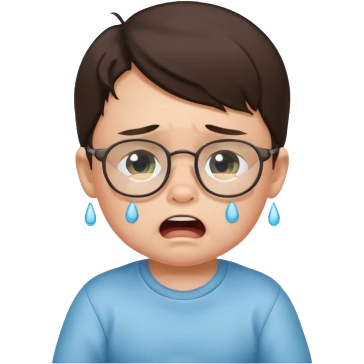 brunette baby boy crying with glasses emoji