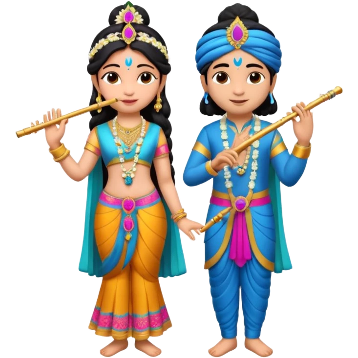 3d Krishna and Radha cute standing together with fuet emoji