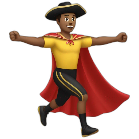 a runner. with the posture of open arms greeting the public. in one arm he carries a bullfighter's cape emoji