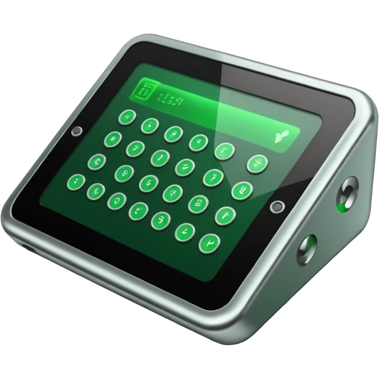 generate an electronic cryptographic device. let the code be written in green on his screen. 4 different versions. do it as efficiently as possible. emoji