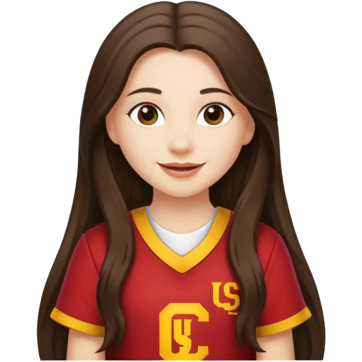 white happy long haired brunette girl in USC song girl outfit emoji