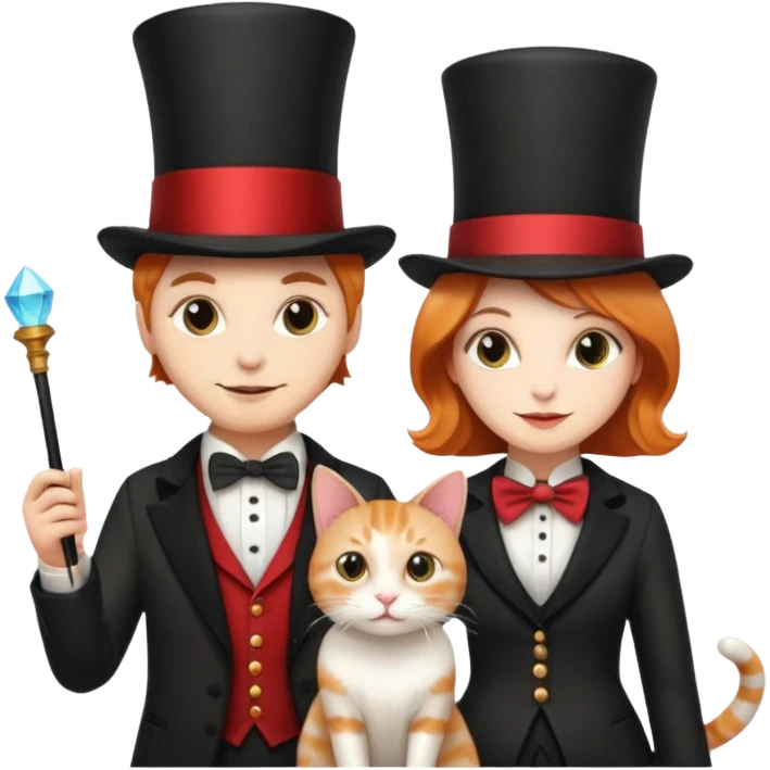 magician couple and their pet cat emoji