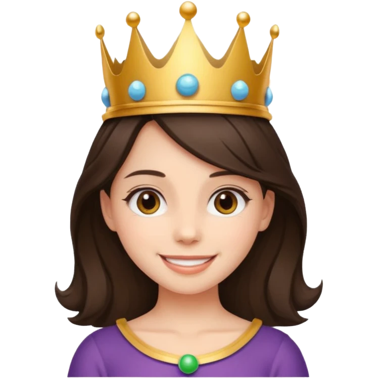 A brunette hair girl with a ball's crown smiling gently. emoji
