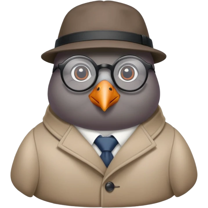 Pigeon with glasses and coat looking like a spy emoji
