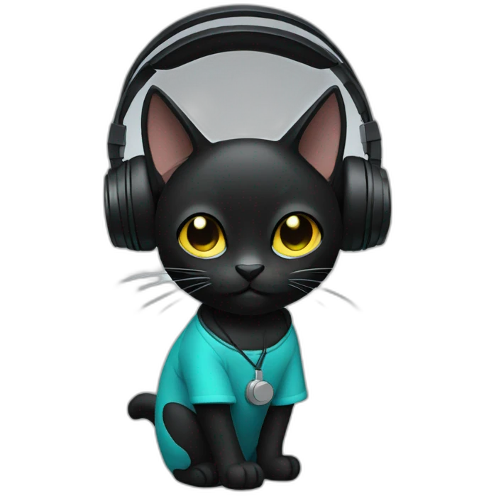 black cat with headphones emoji